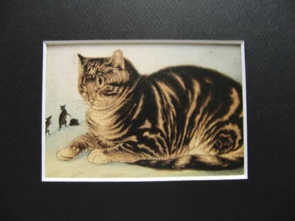 少画集画、高級新品額・額装付、猫 ネコ ねこ cat、絵画 油彩画 動物画