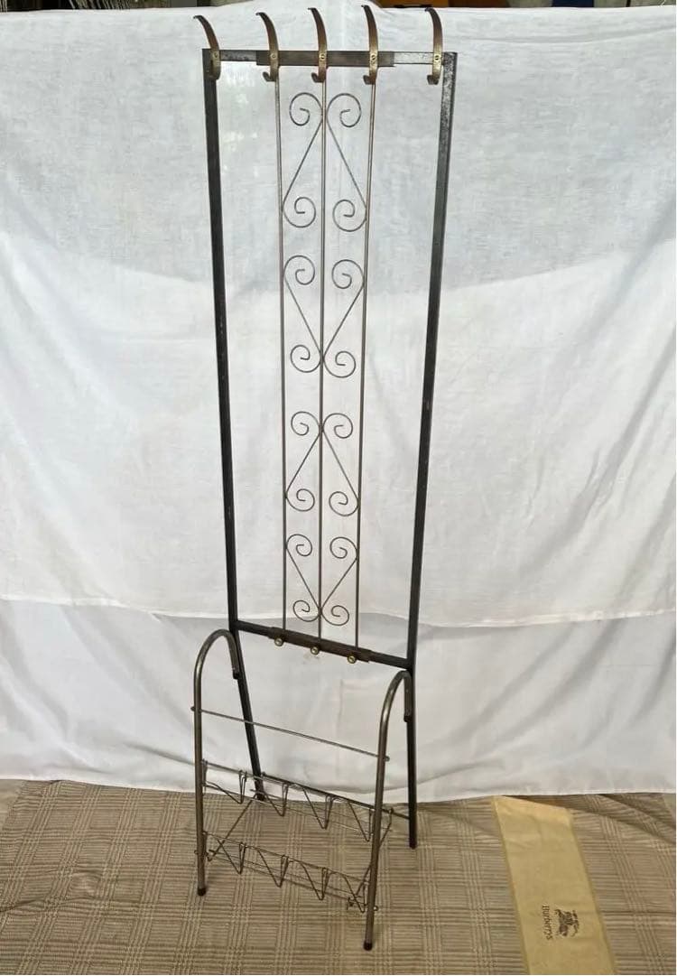 【アンティーク】アイアンフレーム コートラック スリッパラック 昭和レトロ Amazon｜スリッパラック おしゃれ 6足 玄関 収納 棚 デザイン