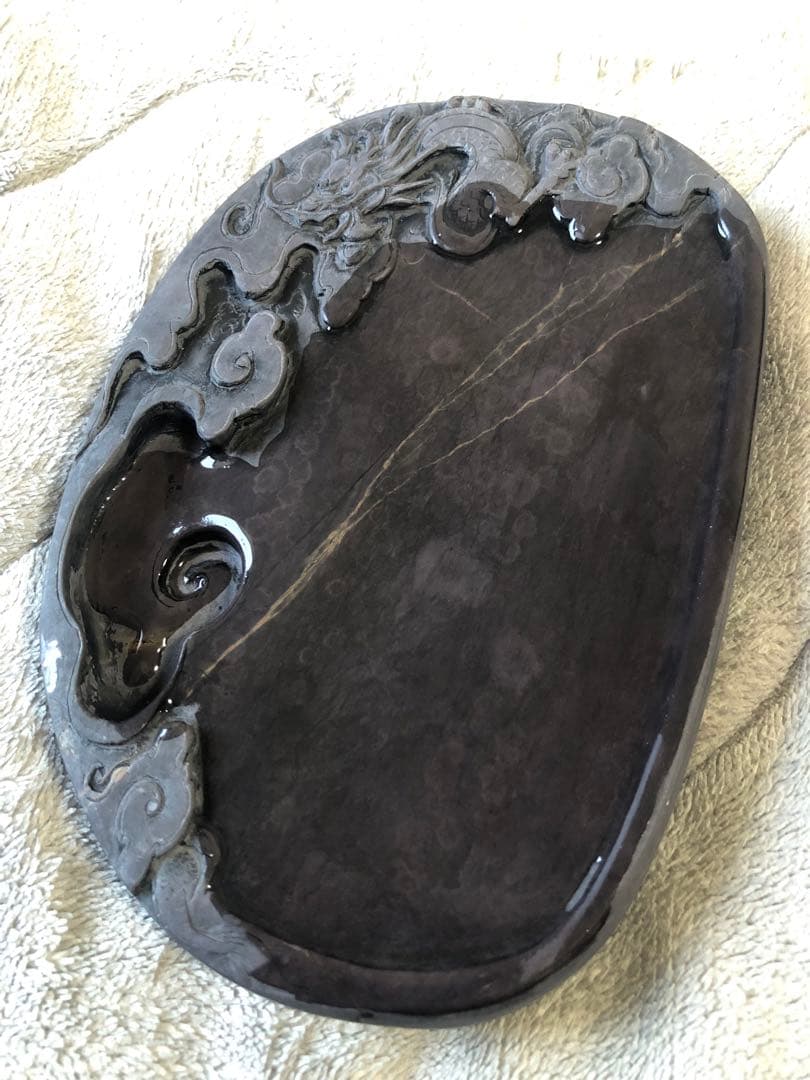 硯 老坑 蕉白 金綫 雲龍文 書道具硯　すずり 端溪硯 水岩 文房四寶 端渓硯