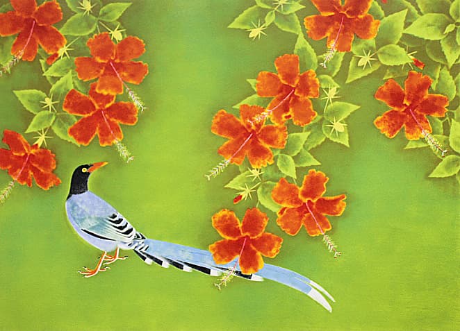 上村松篁 【花鳥】 リトグラフ 保証書有り