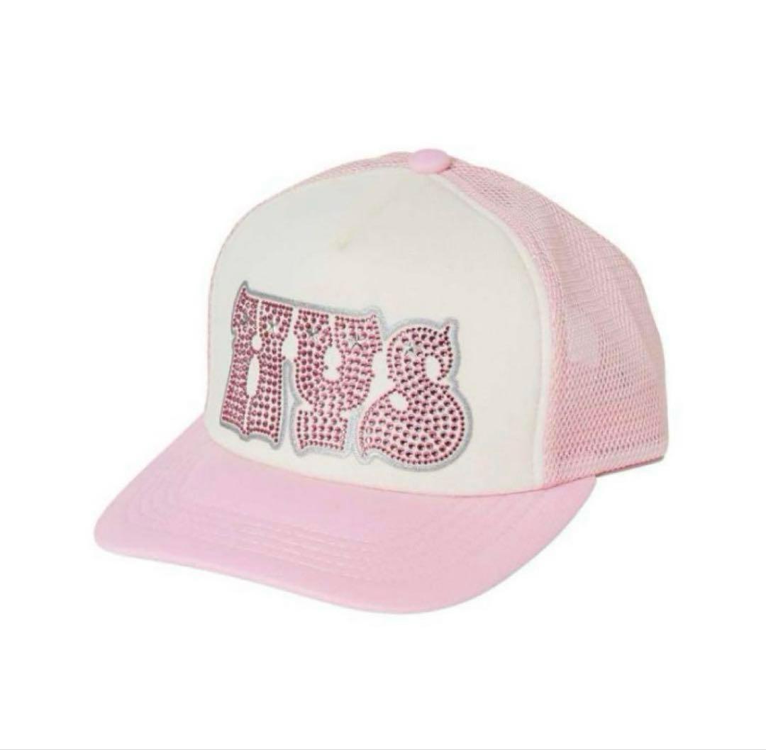 新品！ HYS ラインストーン 帽子 HYPNOTIZED LOGO ピンク HYPNOTIZED LOGO ラインストーンメッシュキャップ|HYSTERIC GLAMOUR