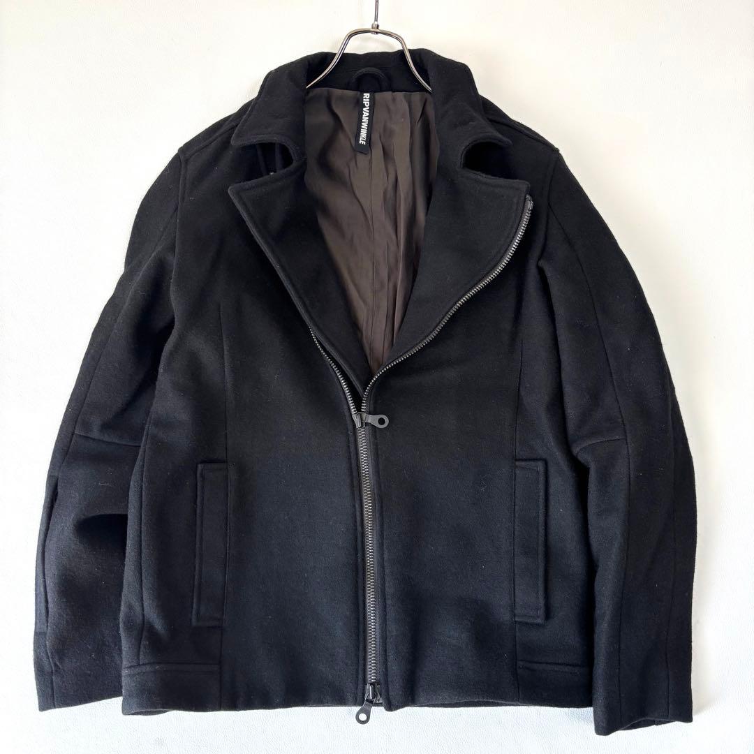 【美品】リップヴァンウィンクル ウール ライダースジャケット 4 L相当 黒