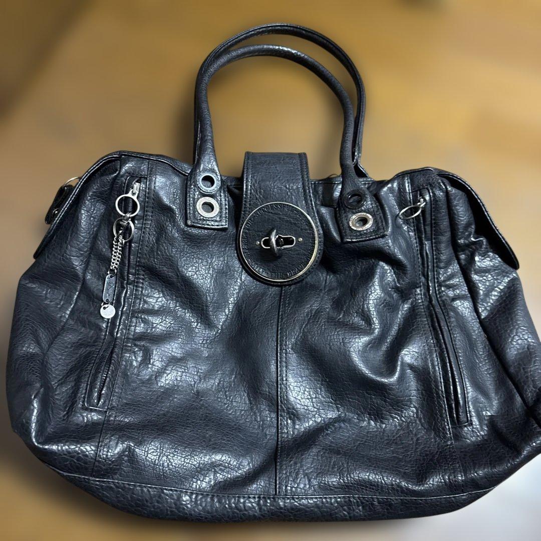 DIESEL レザーバッグ ブラック Y2K ユニセックス　ヴィンテージ Y2K・希少】DIESEL ディーゼル ボストンバッグ 黒 レザー×ラメ 肩掛け