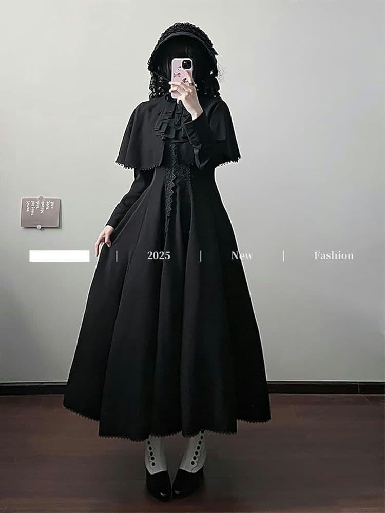 ゴスロリ ロングドレス ブラック ロリータ ワンピース ポンチョ クラロリ