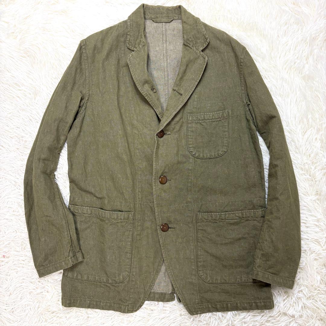 【美品】ナイジェルケーボン ホスピタルジャケット リネン コットン カーキ 46