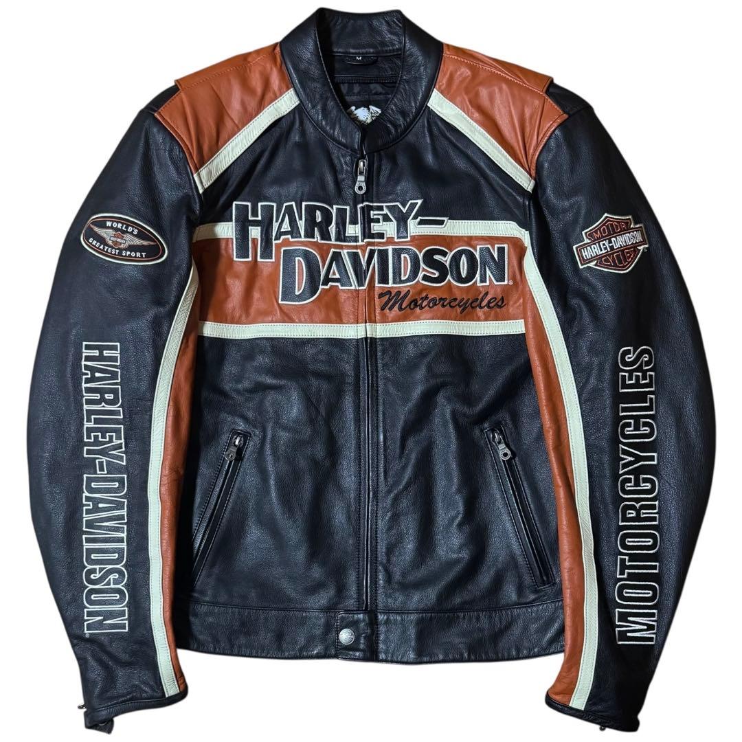 HARLEY DAVIDSON 本革 W-ZIP 立ち襟 シングルライダース M