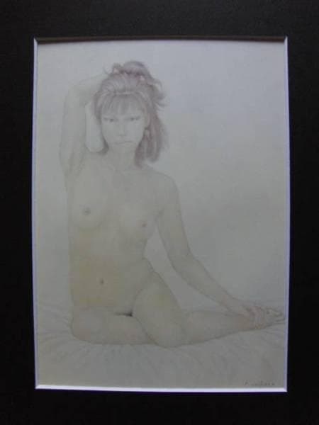 栗原喜依子、【裸婦】、希少な額装用画集画、新品高級額 額装付、状態良好