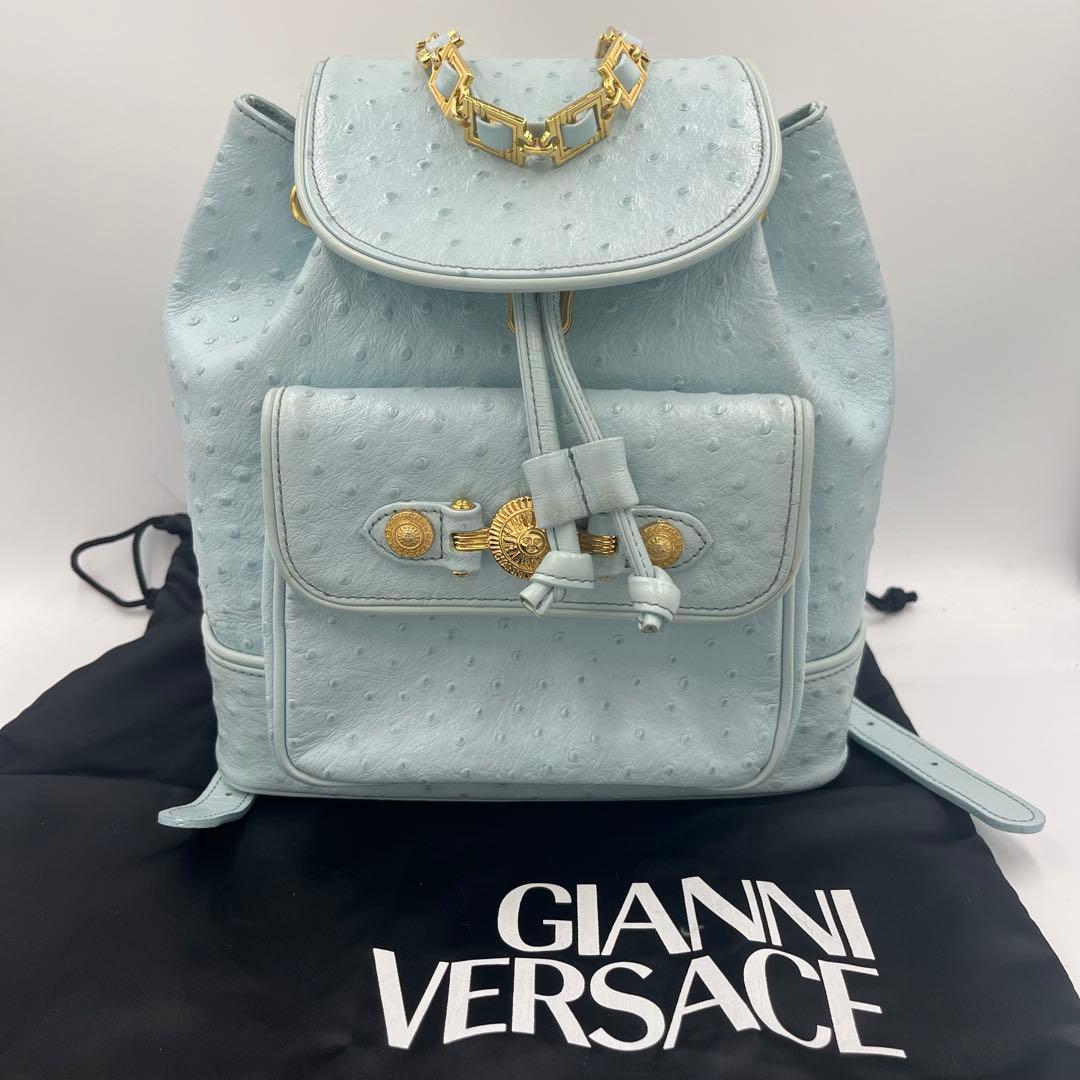 【希少】ヴェルサーチ リュック オーストリッチ サンバースト 巾着