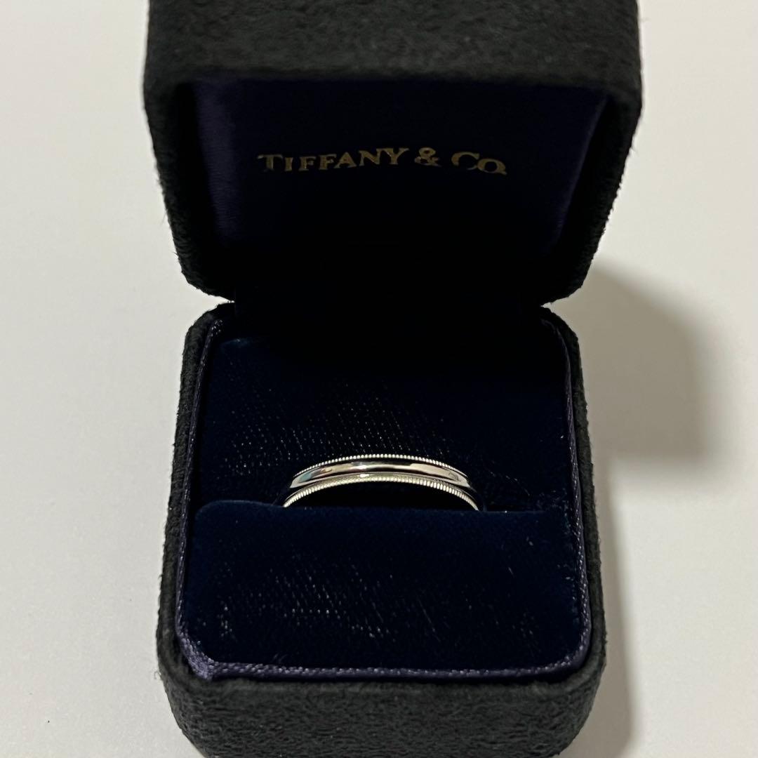 極美品　ティファニー　トゥギャザーミルグレインバンドリング　20号　プラチナ