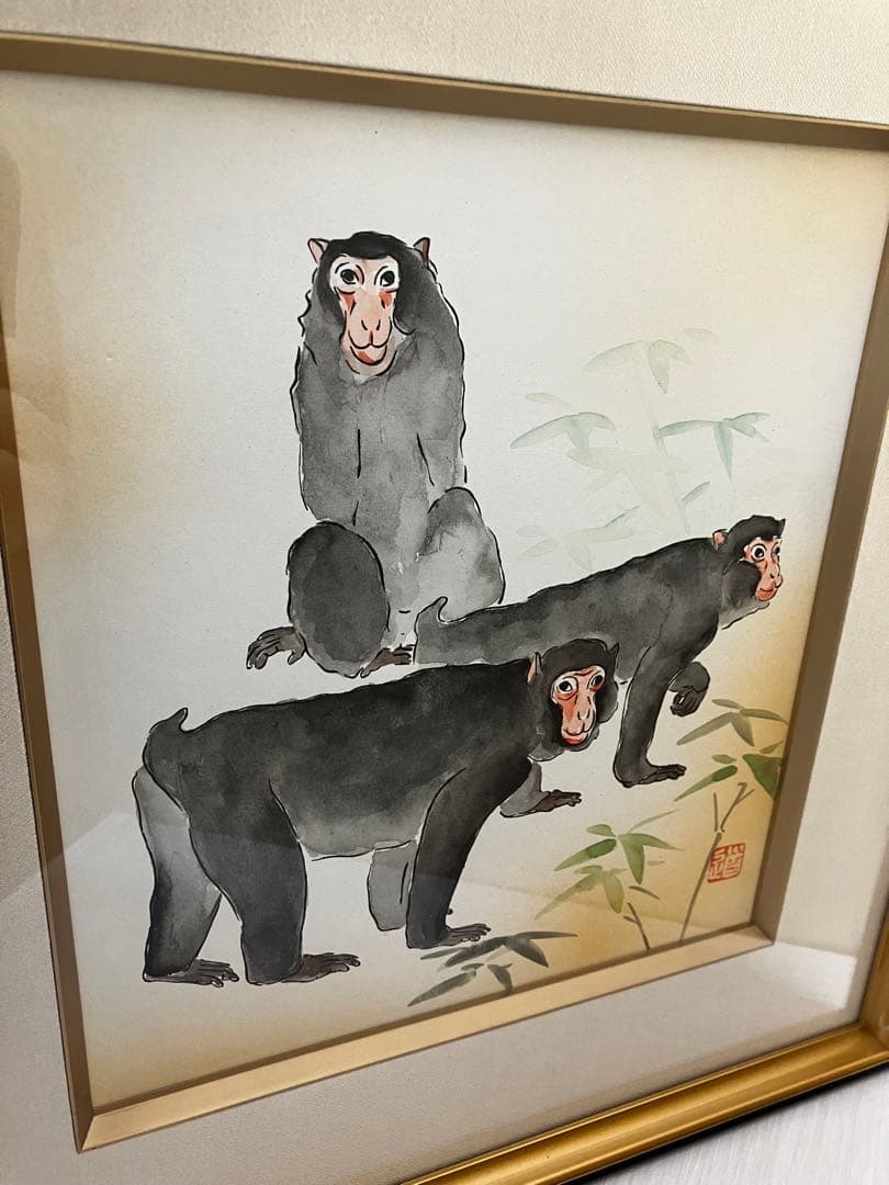 作者不明】水墨画・墨絵・動物画・猿 - メルカリ