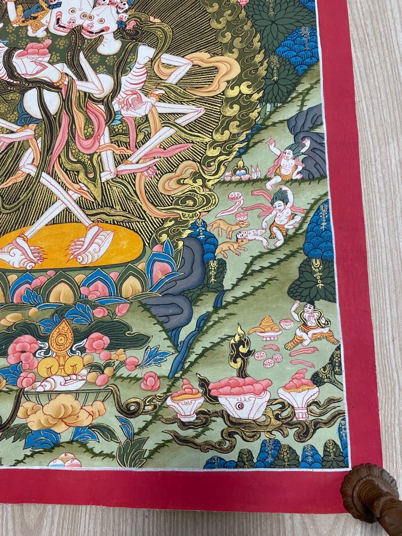 《 チベット密教　1点物 》 手描き　曼荼羅　チチパティ　スカル　髑髏　仏教