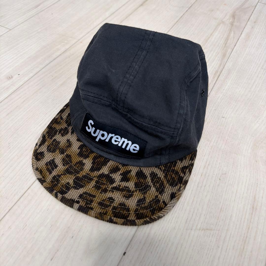 Supreme 黒 ヒョウ柄 キャップ