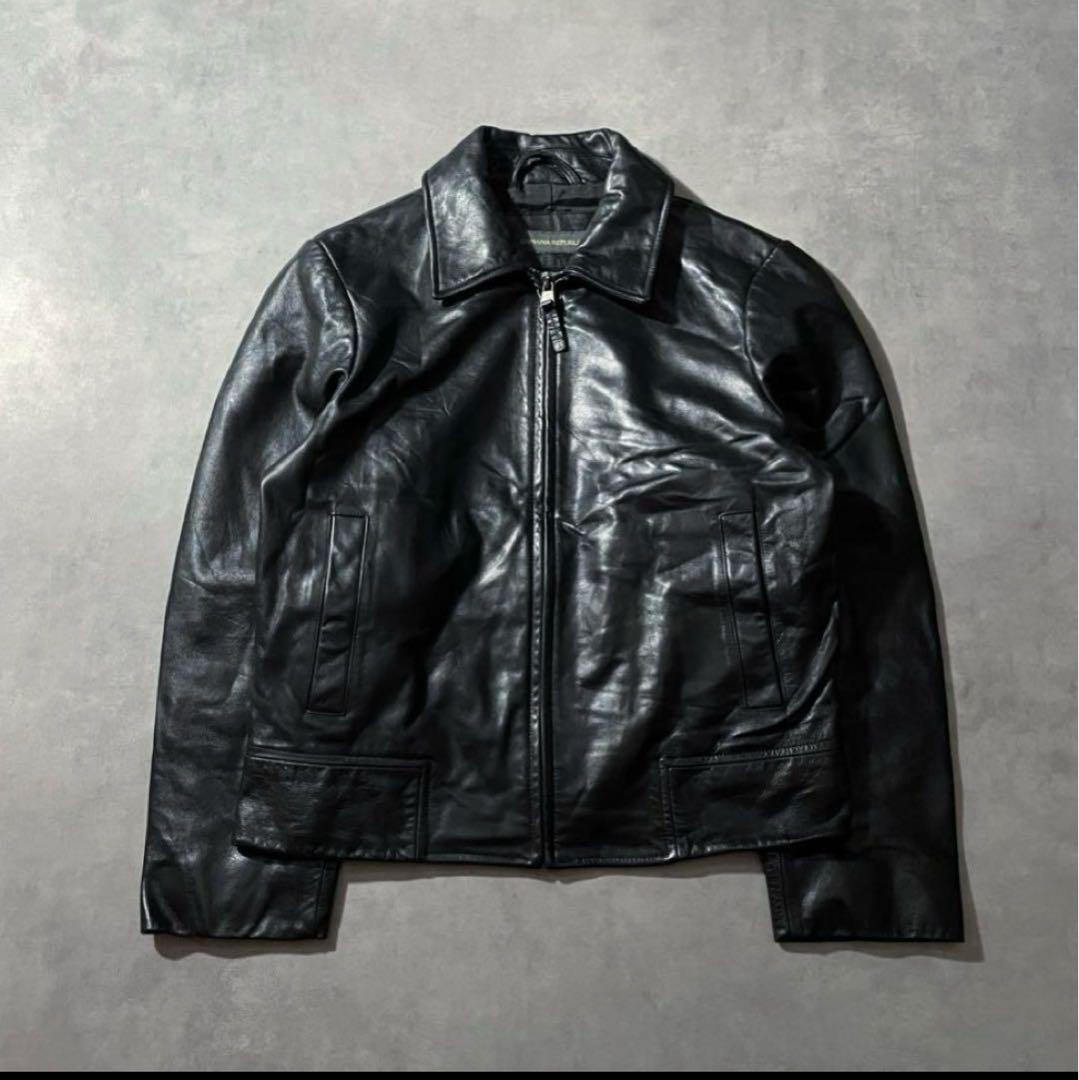 90s BANANA REPUBLIC black leather 希少 短丈 vintage 1990s black BANANA REPUBLIC leather jacket XL cowhide