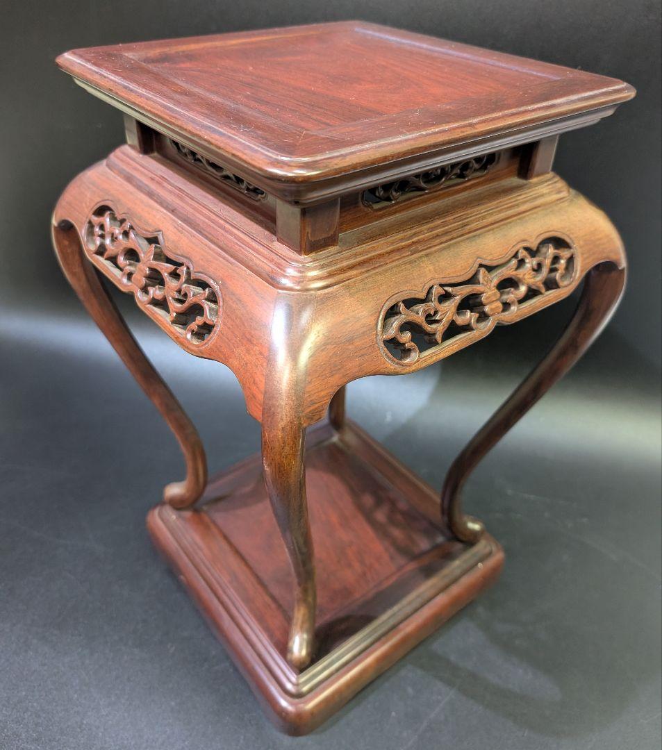 唐木 猫脚 木製 透かし彫り 花台 香炉台 高卓 茶道 華道具 無垢材 3,2㌔