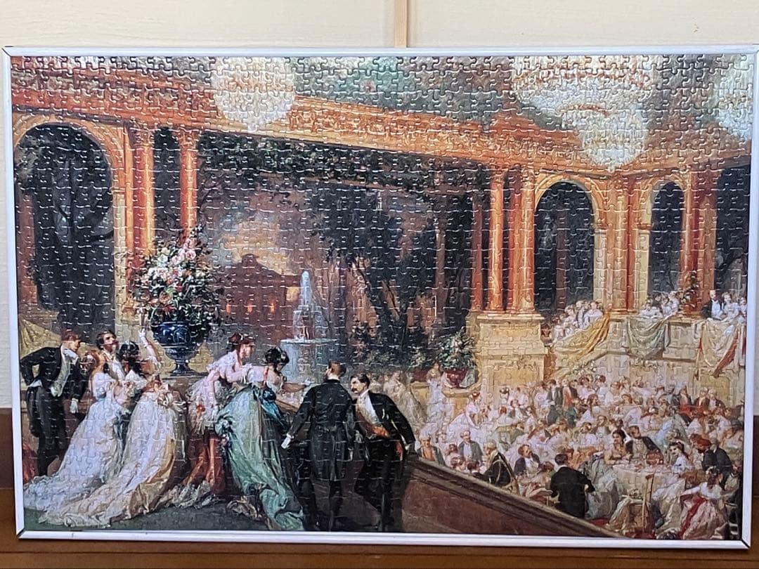 絵画として古いジグゾーパズルを台紙に接着剤で固定 アクリル板を外しアルミ額付き