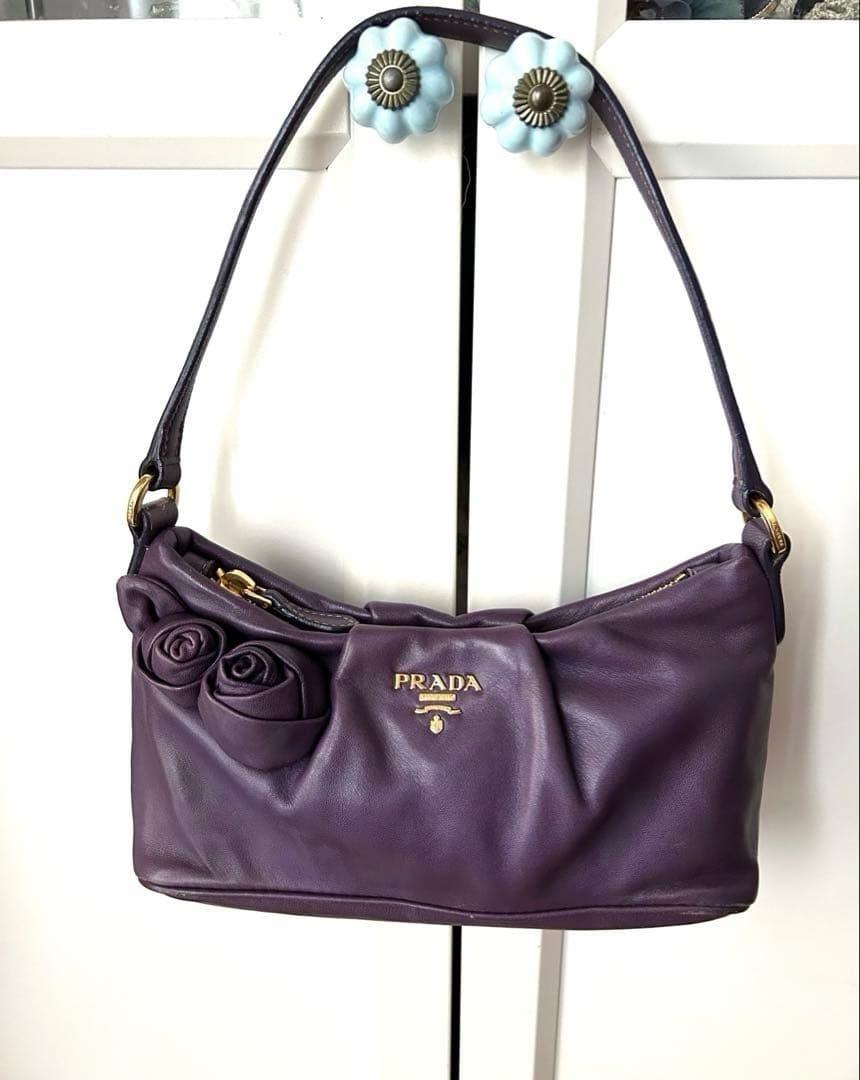 PRADA パープル レザー ハンドバッグ