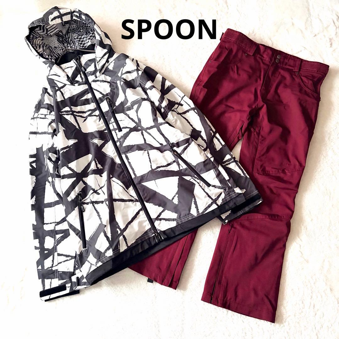 6157 【美品】 スプーン スノボウェア 上下セット ジャケット パンツ 総柄