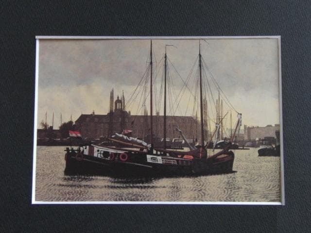 森下武、【アムステルダムの港】、希少な額装用画集画、新品高級額 額装付