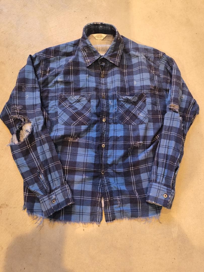 プ*い様 UNUSED ダメージ加工 チェック ネルシャツ UNUSED／アンユーズド】よりダメージ加工チェックネルシャツが入荷致し