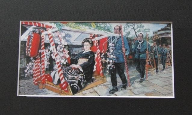 石川善一、【宝恵かご】、希少な大判額装用画集より、美品、日本人画家