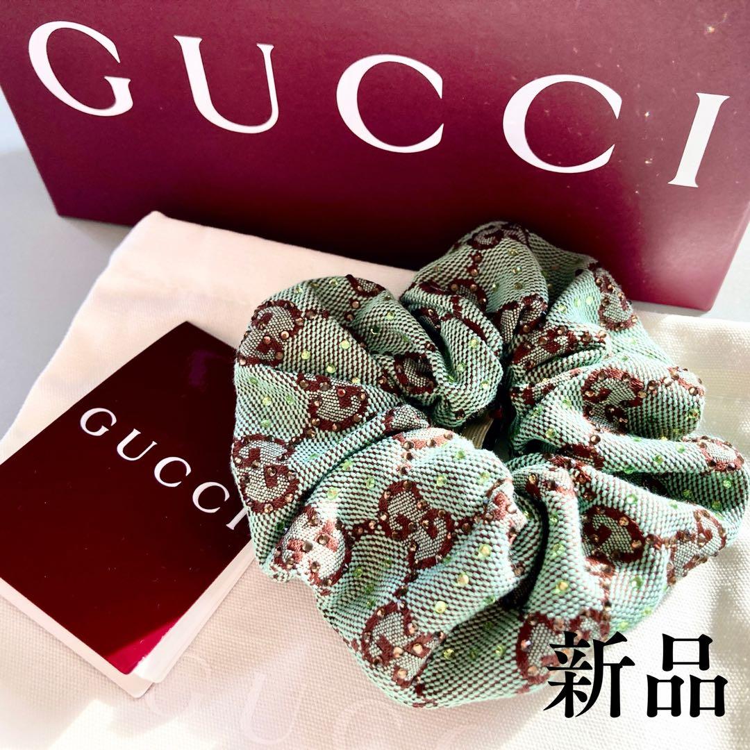 希少 新品 未使用 GUCCI グッチ シュシュ ヘアゴム GG ラインストーン