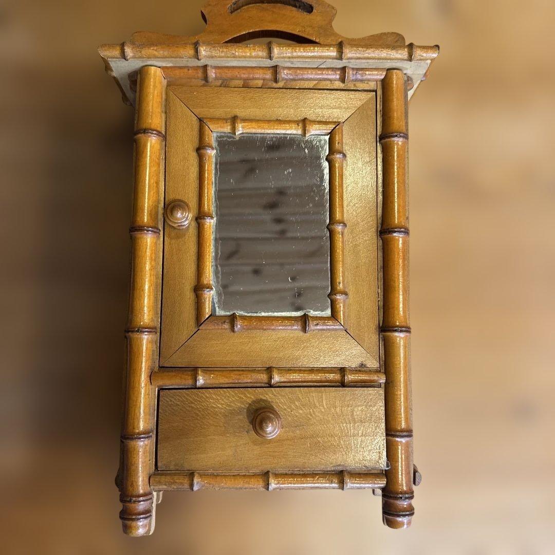 フランスアンティーク 　バンブー 木製ドールキャビネット