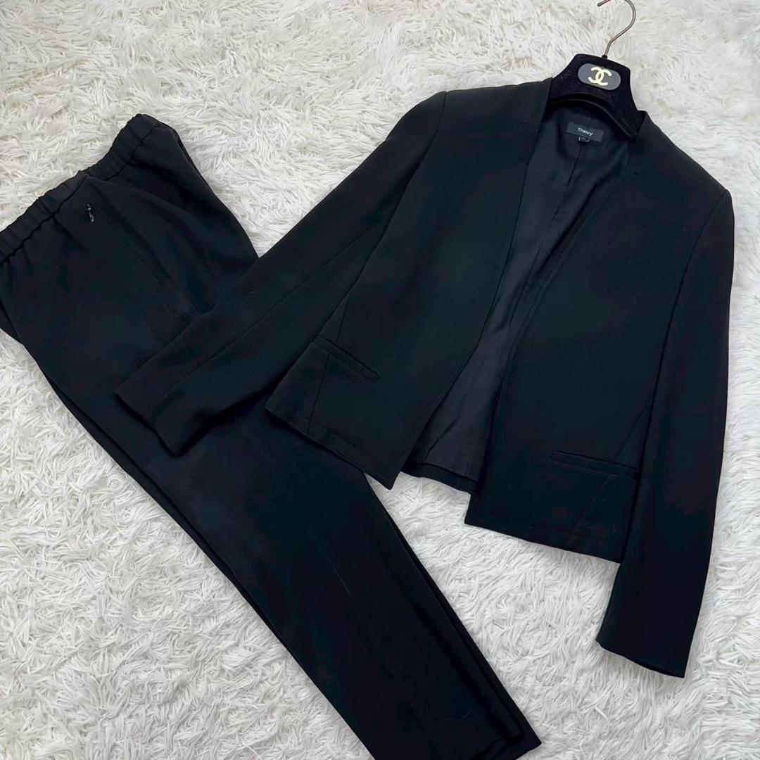 セオリー ノーカラー ホックレス パンツスーツ ブラック Mサイズ ウエストゴム