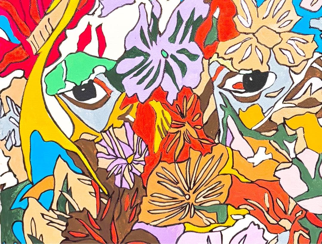 F4号】手描き油彩 ジミー大西【ジャングルの眼】額縁 未使用額 サイン