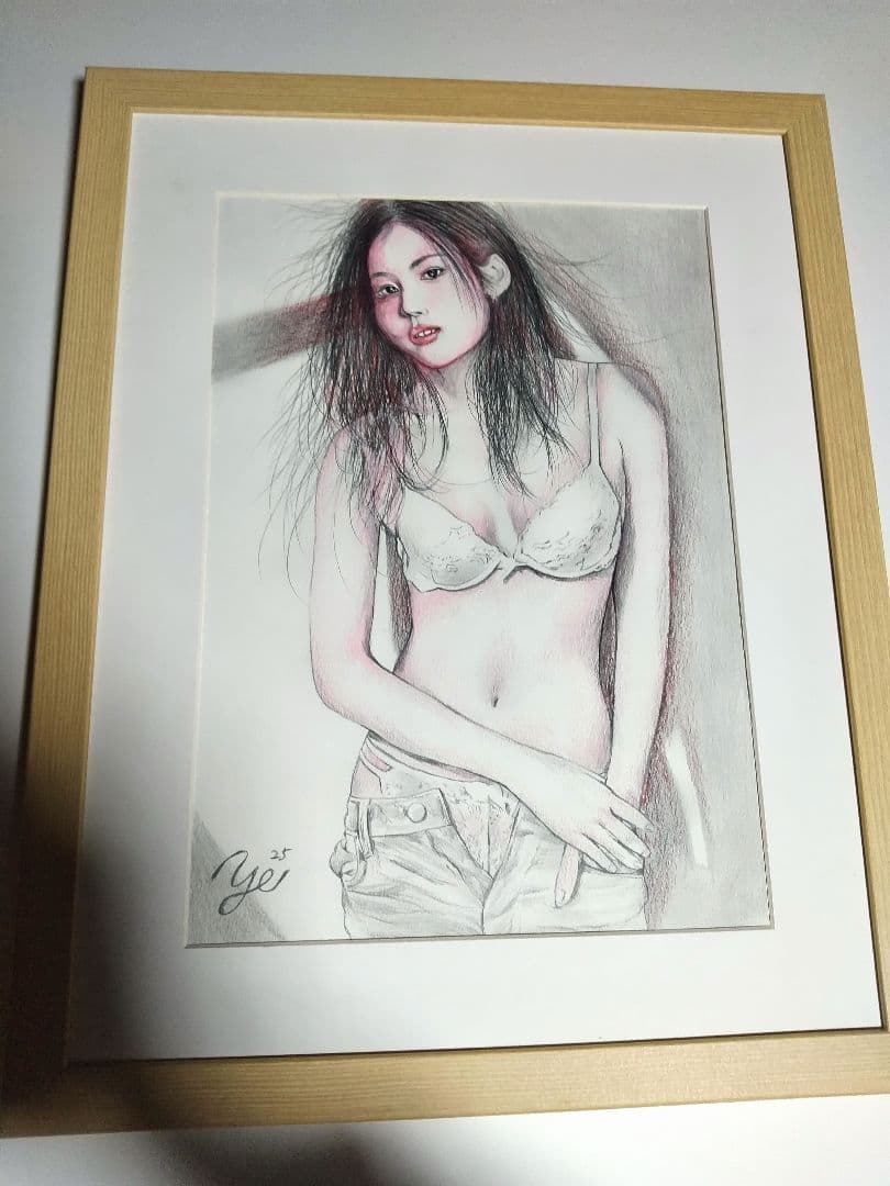 裸婦、美人画、絵画4号、光の中S山本英二、真作、肉筆、額縁、高塚