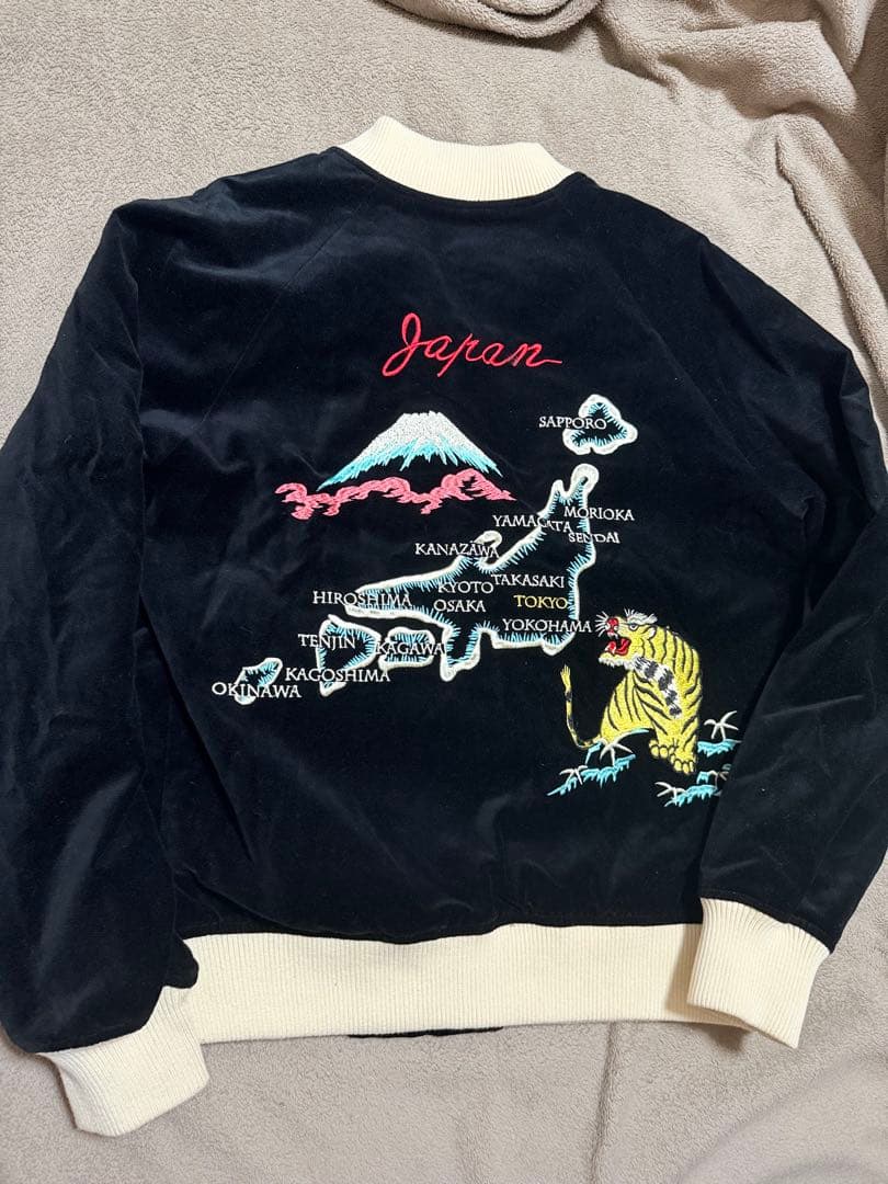 美品 ehka sopo 別珍 虎 日本地図 スカジャン unisex サテン tt15840-1.jpg
