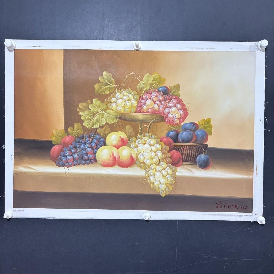 手描き 水彩油画 静物画 潘鸿海 作品図 中国絵画 約70×100cm 未表装