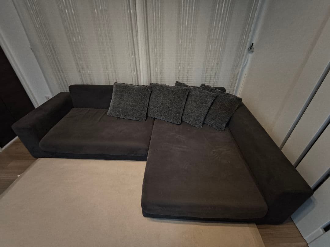 桜様 カウチソファ L字型ソファ クッション付き チャコールグレー