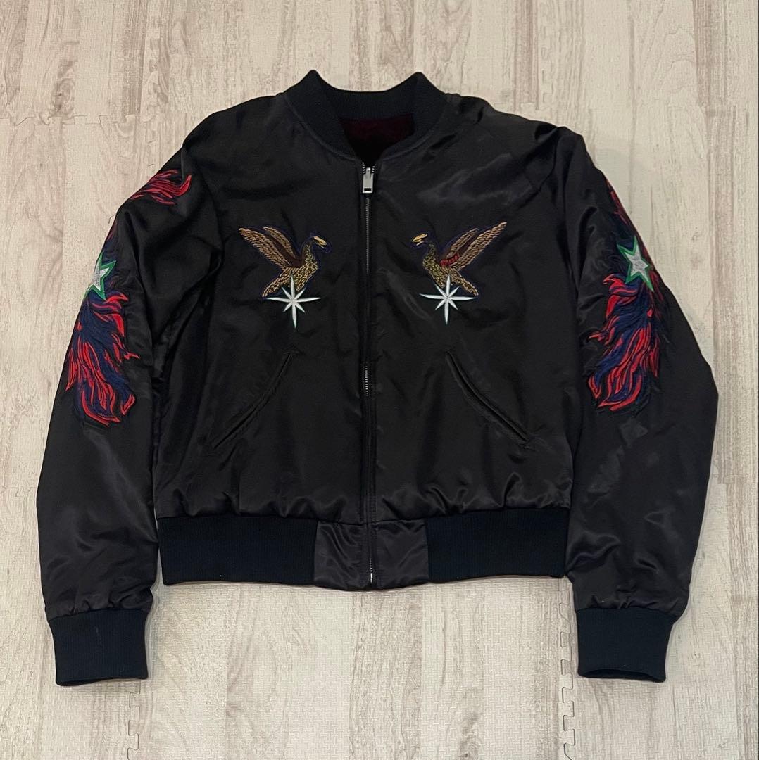 【美品】DIESEL 刺繍　スカジャン リバーシブル　ベロア　黒　Lサイズ 希少