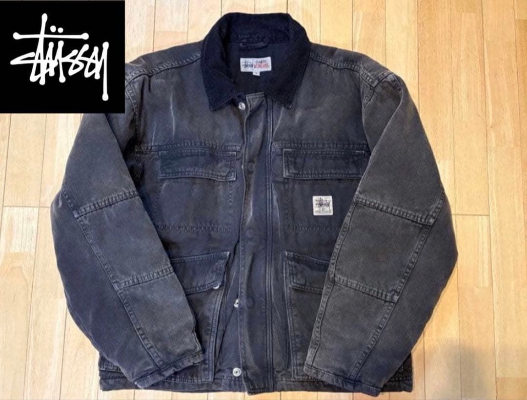 stussy washed canvas shop jacket 黒 ブラック - メルカリ