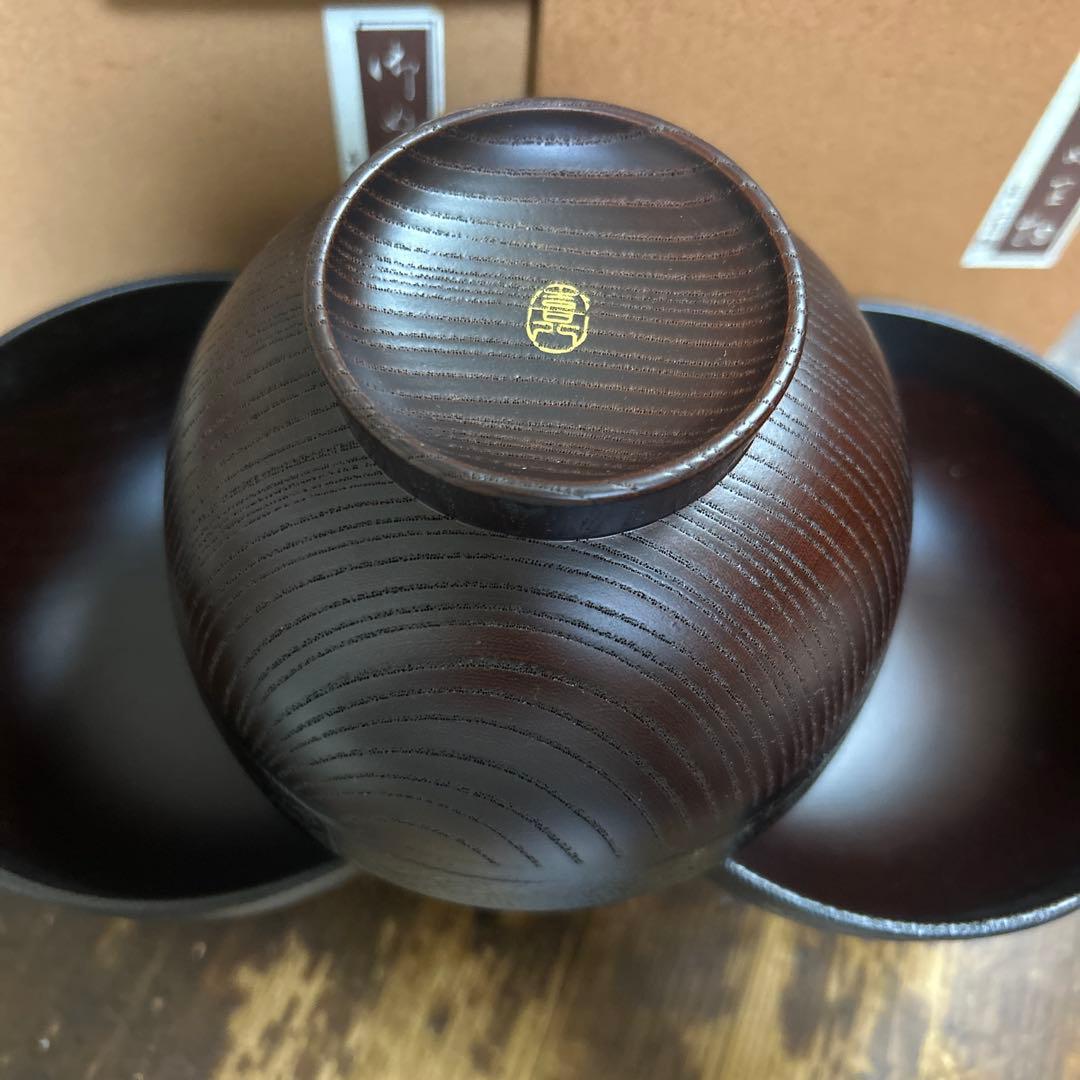 喜八工房 欅溜布張 4.0背高汁椀 3客 山中漆器