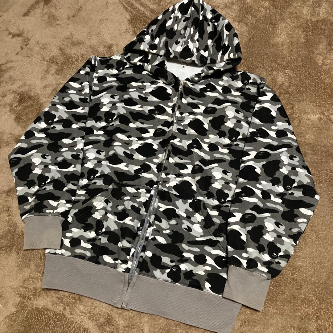 アベイジングエイプ ジップパーカー 初期 カモフラ 迷彩 グレー 総柄 XL