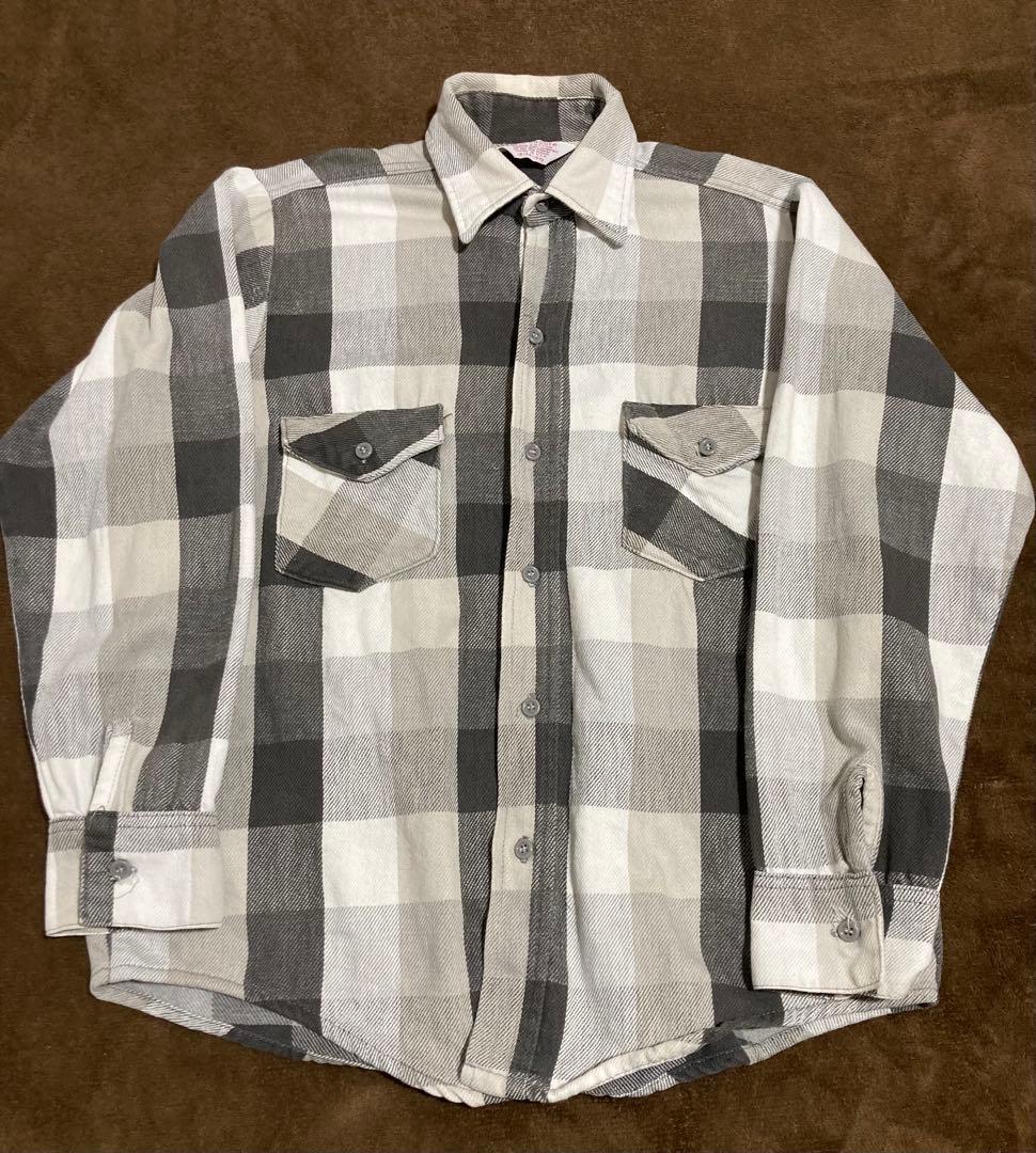 70s 80s frostproof ブロックチェック ネルシャツ 黒白グレー