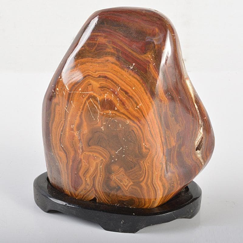 天然石　鑑賞石　置物　重さ約1.2kg　唐木台付　V　R6429