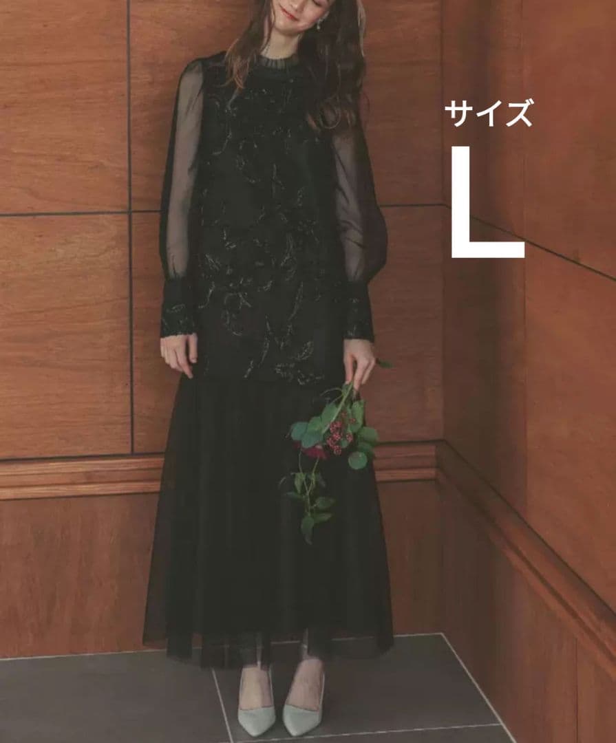 定価2.2万円【新品】フェザーフラワーチュールドレス 黒ブラック Ｌサイズ