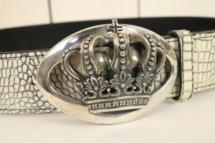 リ*君様 【超美品】☆ジャスティンデイビス： シルバー925　王冠バックル　レザ