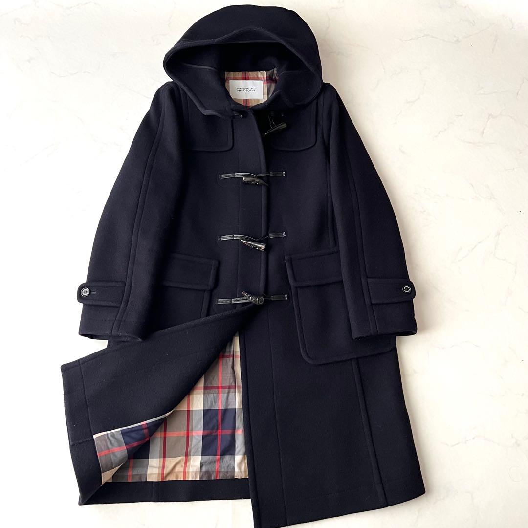 現行 マッキントッシュフィロソフィー ダッフルコート ネイビー チェック 38M