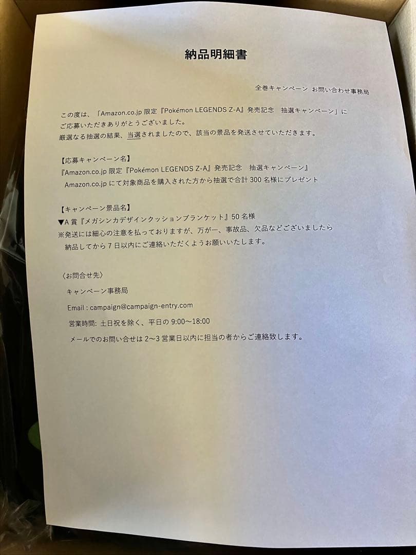 ポケモンレジェンズZA メガシンカデザインクッションブランケット A賞