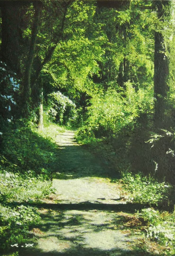 ま*い様 風景画◆小径◆真作 新品【水性絵具・アクリル・色鉛筆等】◆防水丁寧梱包