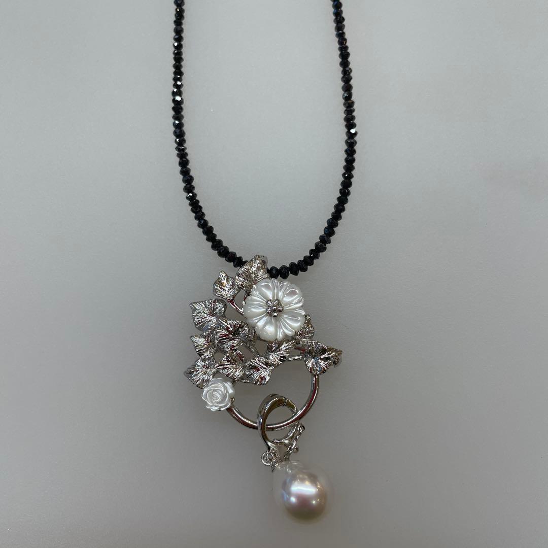 SILVERシルバー 花と真珠のエレガントブローチ