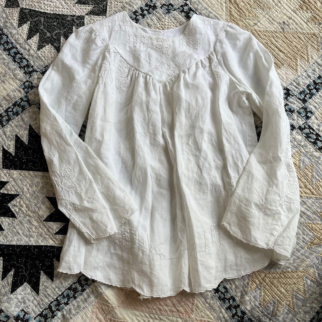 アンティーク　ブラウス　手刺繍　フランス