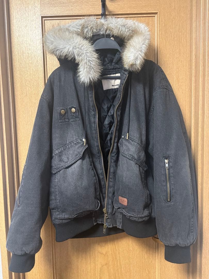 【Perushu】 ヴィンテージライクデニムフードファーブルゾン