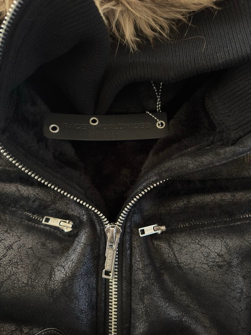 RACERWORLDWIDE sheepskin jacket black s - メルカリ