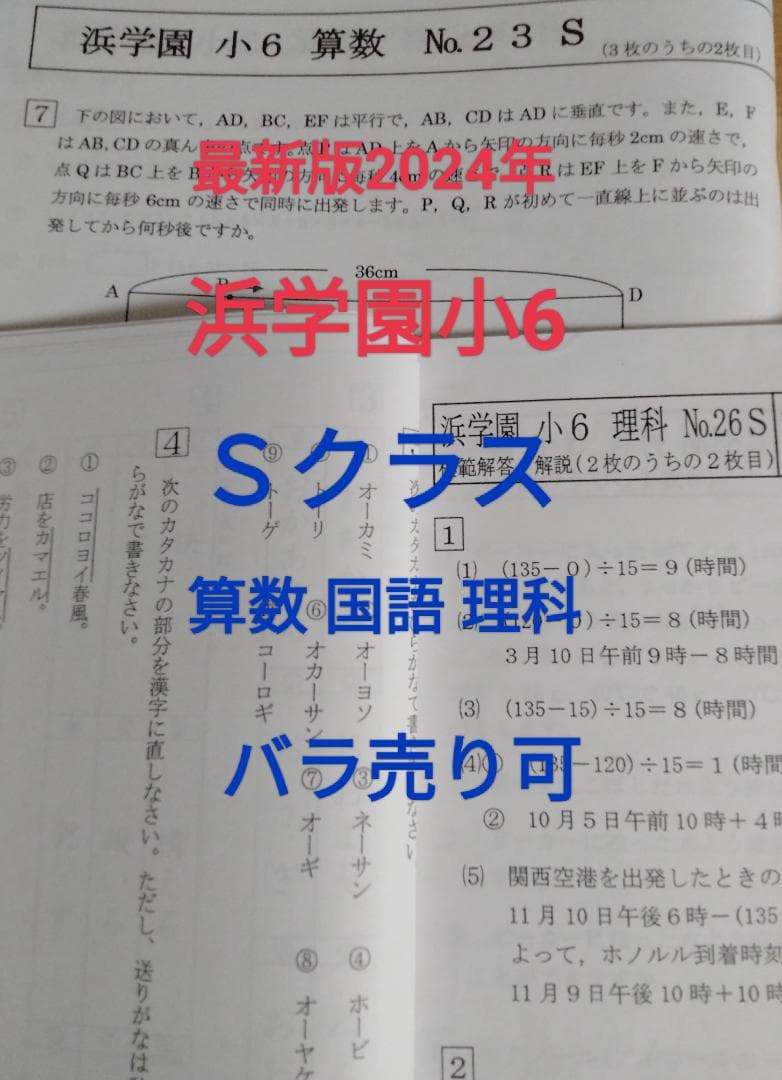 浜学園小６　最新版2024年　Sクラス　算数　国語　理科　１年分　ばら売り可