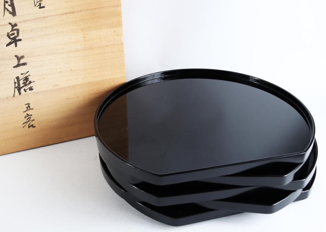 わじま 龍作 半月 卓上膳 五枚 輪島塗 盆