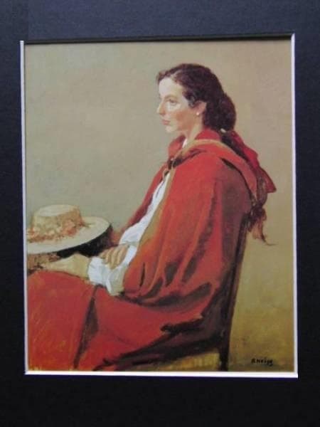 小磯良平、【赤いマント】、希少な大判額装用画集より、美品、新品額装